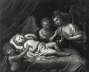 Jesusbarnet Og Den Lille Johannes Omgivet Af Engle by Carlo Maratta or Maratti