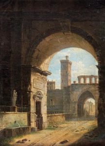 Vue D'une Ville Derriere Une Arche by Jean-Baptiste Berlot