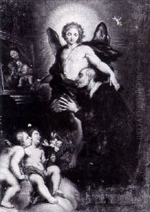 An Angel Presenting The Image Of The Madonna And Child To A Male Saint... by Carlo Maratta or Maratti