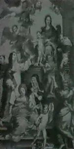 Ss. Clare, Rosa And Other Carthusian Saints Being Presented To The Madonna And Child Enthroned And Accompanied By Angels by Carlo Maratta or Maratti