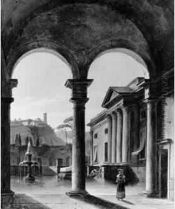 Scene Prise Sur La Terrasse D'un Palais Dans La Campagne Romaine. by Jean-Baptiste Berlot