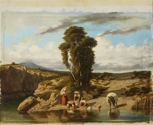 Wascherinnen Am Flussufer by Philippe Marbeau