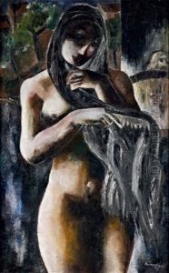 Femme Nue Se Coiffant by Jean Du Marbore
