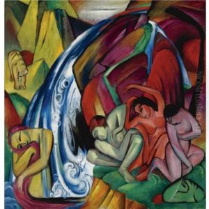 Der Wasserfall (frauen Unter Einem Wasserfall) - The Waterfall (women Under A Waterfall) by Franz Marc