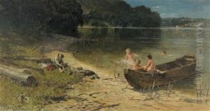 Spielende Knaben Am Seeufer by Wilhelm Marc