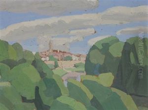 Eine Stadt In Der Provence Aus Der Ferne by Marcel-Lenoir (Jules Oury)