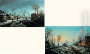 Rue De Village L'hiver (+ Another, Similar; Pair) by Marcel-Lenoir (Jules Oury)
