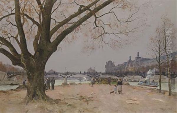Le Pont Des Arts With The Musee Du Louvre, Paris - view 1