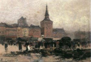 Figures In A Town Square by Marcel-Lenoir (Jules Oury)