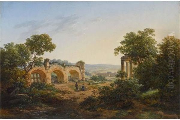 Zwei Kunstler In Romischer Ruinenlandschaft - view 1
