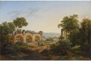 Zwei Kunstler In Romischer Ruinenlandschaft by Marchais, Pierre Antoine