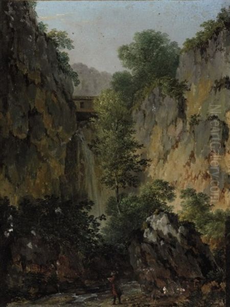 An Artist Sketching At A Waterfall - view 1