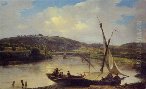 Paysage A La Riviere Avec Un Bateau - view 1