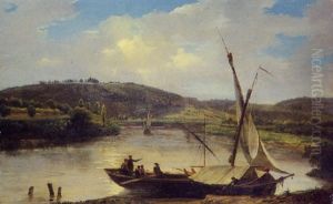 Paysage A La Riviere Avec Un Bateau by Marchais, Pierre Antoine
