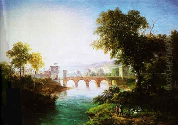 Bergers Et Troupeaux De Moutons Pres D'une Riviere - view 1