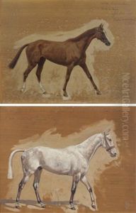 Cheval Gris Pommele Et Cheval Alezan (pair Of Sketches)