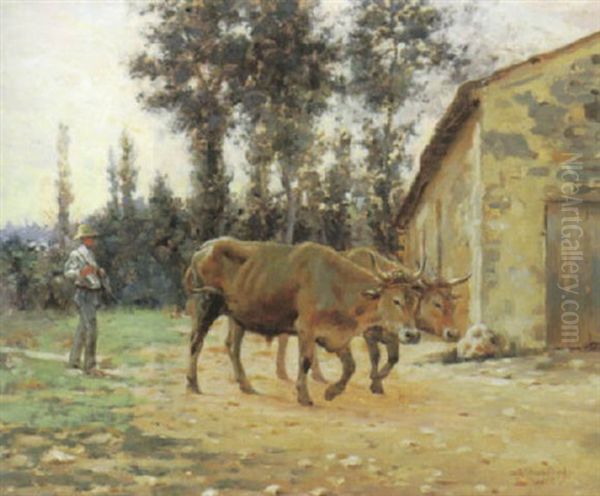 Bauer Mit Ochsenpaar Auf Dem Heimweg - view 1