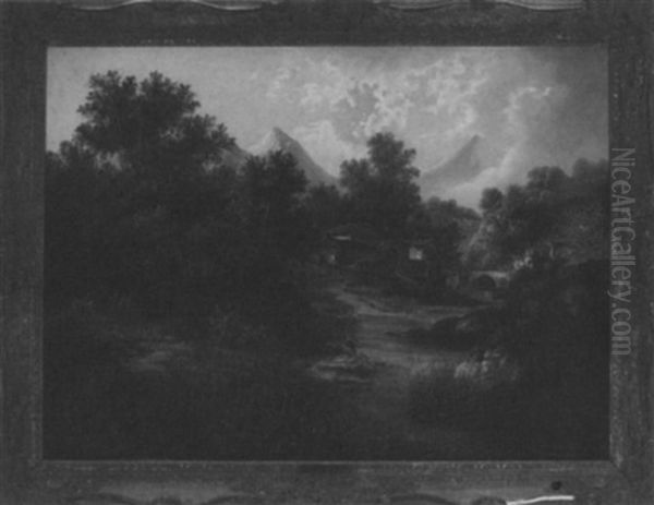 Fisherman In A Quiet Village Landscape - view 1