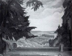 La Terrasse De Jean Marchand A Neauphle-le-chateau by Jean Hippolyte Marchand