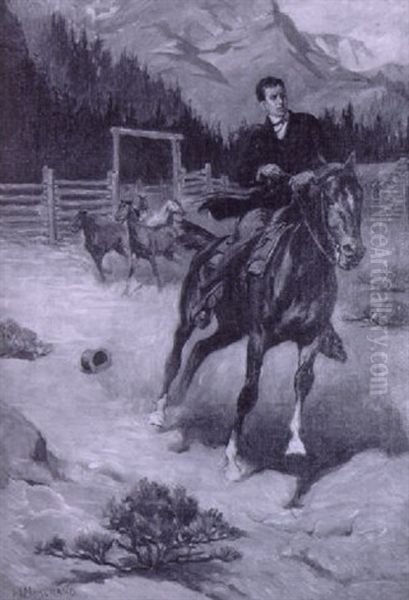 Townsman Letting Horses Out Of Their Corral, Racing Away On Horse - view 1