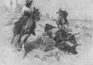 Cowboys Roping A Steer