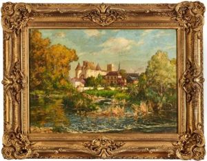 Chateau En Bord De Riviere by Ernest Gaston Marche