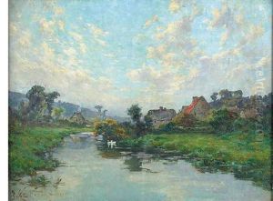 Pastoral River Scene by Ernest Gaston Marche