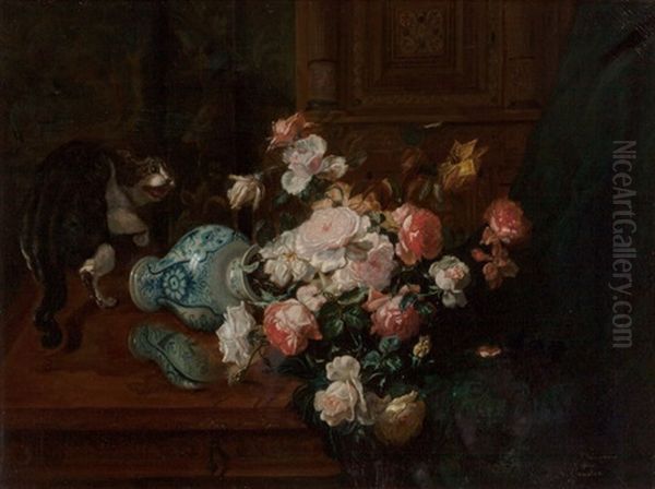 Floral Still Life With Cat - view 1
