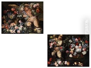 Blumenstilleben Mit Putten (pair) by Alessandro Marchesini