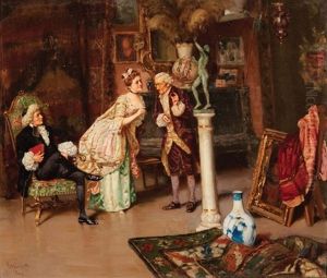 18th Century Figures In A Collector's Interior by Ludovico Marchetti