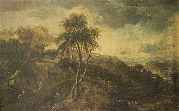 A Hunting Scene With Ruins Beyond (+ Travellers In A Landscape With A Town Beyond, Smllr; Set Of 2) - view 1