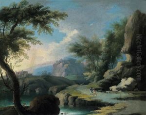 Gebirgige Landschaft Mit Reisenden by Alessio De Marchis