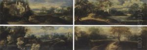 An Extensive Landscape With Elegant Company On A Path And A Villa Beyond