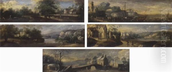 A Wooded Landscape With An Angler And A House Beyond - view 1