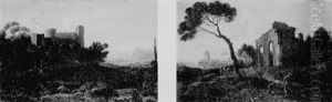 An Italianate Landscape With Figures Resting On The Roadside, A Monestary Beyond