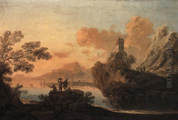 Paesaggio Costiero Con Quattro Figure Su Uno Scoglio E Torre - view 1