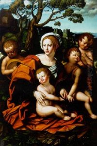 The Madonna And Child Holding Grapes And Ears Of Corn, With The Infant St. John The Baptist And Two Music-making Angels by Bernardino Marchiselli de Quagis