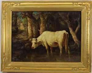 Painting Of A Cow In A River Landscape