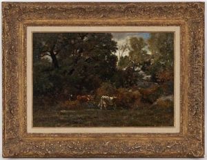 Vaches Et Fermiere Dans Un Paysage by Emile Van Marcke De Lumman