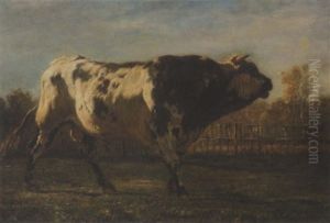 A Study Of A Bull In A Field by Emile Van Marcke De Lumman