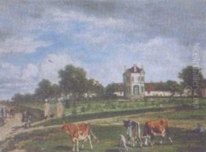 Scene Champetre Autour Du Chateau by Emile Van Marcke De Lumman