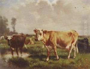 Country Landscape With Cows by Emile Van Marcke De Lumman