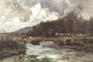 Landschaft Mit Aufziehendem Gewitter by Emile Van Marcke De Lumman