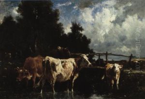 Kuhe Am Flus by Emile Van Marcke De Lumman