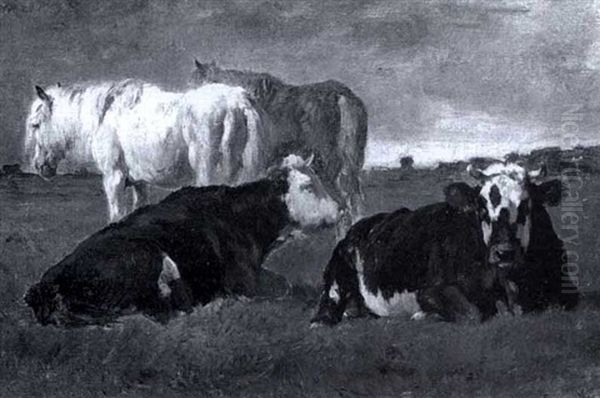 Cows And Horse In A Pasture - view 1