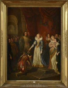 Adoubement D'un Chevalier Par La Reine Elisabeth Lere D'angleterre by Edouard Van Marcke