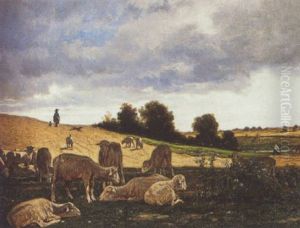 Brebis En Paturage by Jean Baptiste (Jules) Marcke