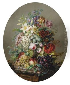 Stilleven Met Bloemen En Fruit by Julie Palmyre van Marcke
