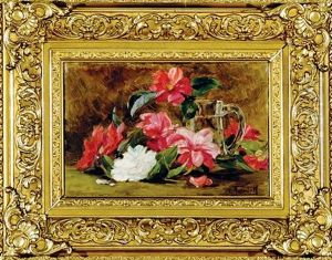 Bouquet Of Roses (+ Pitcher Of Flowers; 2 Works) by Leonie Mottard-Van Marcke