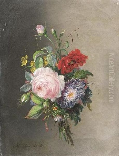 Blumenbouquet Von Rosen, Mohn Und Einer Aster - view 1